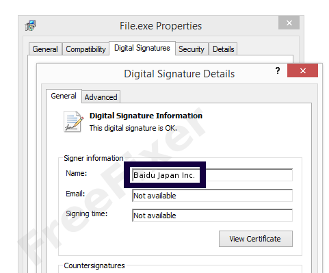 Screenshot of the Baidu Japan Inc. certificate
